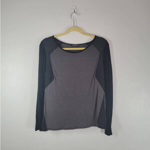Trouve Top Tee Size M Scoop Neck Long Sleeve Pullover Colorblock Black Gray